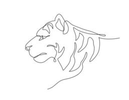 Tiger portrait side face, Continuous line art drawing style, Design template linear minimal style. Vector illustration.