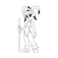 Cartoon funny and fabulous Viking or Chinese warrior girl. Coloring style vector