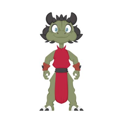 A cartoon character of a green monster with horns