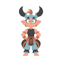 Cartoon funny and fabulous Viking warrior. Cartoon style vector