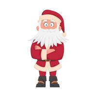 Papa Noel claus con un grande blanco barba en un rojo nuevo años traje. dibujos animados estilo vector