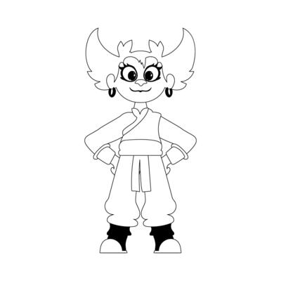 A cartoon character in a kimono