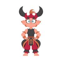 Cartoon funny and fabulous Chinese dragon warrior, Shaolin warrior. Cartoon style vector