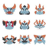 A set of cartoon monsters with horns and horns vector