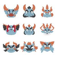 Big Set of mystical and fairy tale faces of Chinese dragons. Cartoon style vector