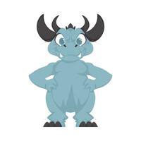 Mystical, fabulous funny blue dinosaur. Cartoon style vector