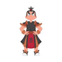 Cartoon funny and fabulous Chinese dragon warrior, Shaolin warrior. Cartoon style vector