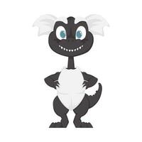 Mystical, fabulous funny black dinosaur. Cartoon style vector