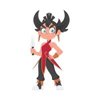 Cartoon funny and fabulous Chinese warrior girl. Cartoon style vector