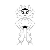 Cartoon funny and fabulous Viking or Chinese warrior girl. Coloring style vector