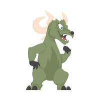 Mystical, fabulous funny green dinosaur. Cartoon style vector