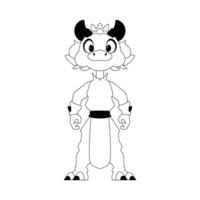 A cartoon character with horns and a tail vector
