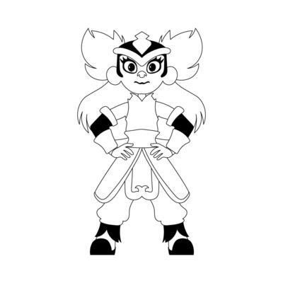A cartoon character with long hair and a black and white background