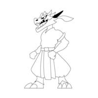 Mystical Shaolin warrior in the form of a Chinese dragon cartoon character. Coloring style vector