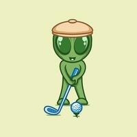 cute cartoon alien playing golf vector