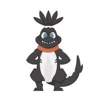 Mystical, fabulous funny black dinosaur. Cartoon style vector