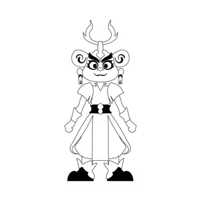 A cartoon character with horns and a long tail