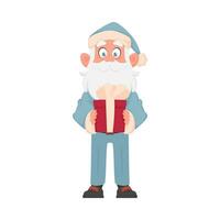 Papa Noel claus con un grande blanco barba en un azul nuevo años traje. dibujos animados estilo vector