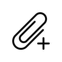 Add attachment, paper clip with plus sign icon in line style design isolated on white background. Editable stroke. vector