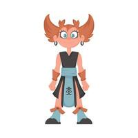 Cartoon funny and fabulous Viking warrior girl. Cartoon style vector