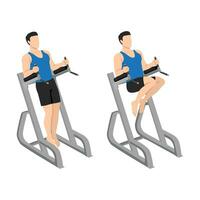 Man doing hanging side leg raise exercise. vector