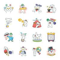 Collection of Cute Circus Show Doodle Stickers vector