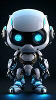 Cute futuristic small white robot with dark background. Generative AI photo