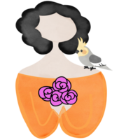 mujer y adorable Loro,cacatúa,nymphicus hollandicus.lindo mascota.creativa con ilustración en plano diseño, acuarela. png