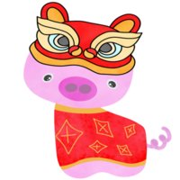 Cute pink Pig wearing Lion dance hat,decorative for Chinese new year festival.Creative with illustration in flat design. png