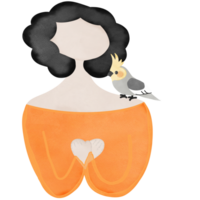 Frau und bezaubernd Papagei, Nymphensittich, Nymphicus hollandicus.süß pet.creative mit Illustration im eben Design, Aquarell. png