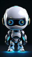 Cute futuristic small white robot with dark background. Generative AI photo