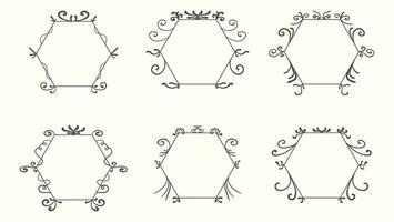 Vintage ornamental frame set. Ornate vintage hexagon frames and scroll elements vector