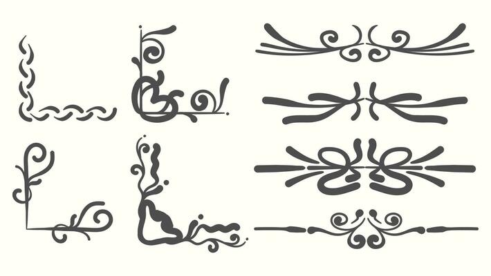 Decorative corners and dividers. Ornate vintage frames and scroll elements