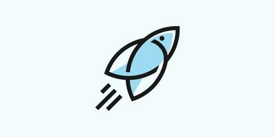 The logo design is a combination of a rocket shape and a fish made in a minimalist line style. vector