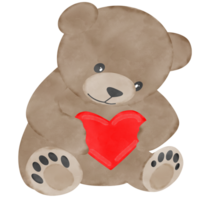 Brown bear holding red heart,Creative with illustration in flat design,watercolor. png