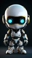 Cute futuristic small white robot with dark background. Generative AI photo