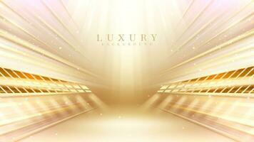 Cream colored abstract luxury background with golden light effect decoration and bokeh. Vector illustration.