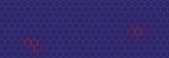 Blue Hexagon Abstract Technology Background with Red Colored Bright Flashes Under Hexagon. vector