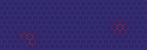 Blue Hexagon Abstract Technology Background with Red Colored Bright Flashes Under Hexagon. vector