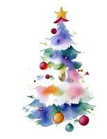 Watercolor abstract christmas tree on white background. photo