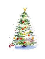 Watercolor abstract christmas tree on white background. photo