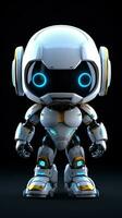 Cute futuristic small white robot with dark background. Generative AI photo