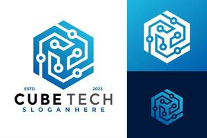 cubo tecnología hexágono moderno logo diseño vector símbolo icono ilustración