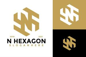 Simple Unique Letter N Hexagon Logo design vector symbol icon illustration