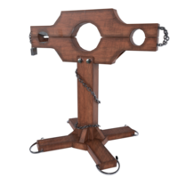 a wooden cross stand with chains attached to it png