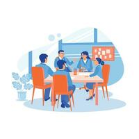 Multicultural workers hold meetings and discuss together in the meeting room. Discuss Information concept. trend modern vector flat illustration