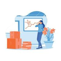 Female drop shipping business owner working at head office. Receive orders from customers via telephone calls. Order Confirmation concept. trend modern vector flat illustration