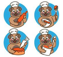 Chef dog delicious dishes and cake vector