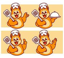 Chef dog delicious dishes and cake vector