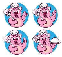 Pig Chef carries a spatula vector